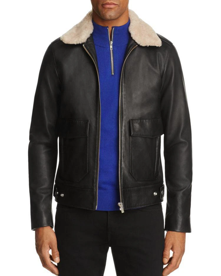 商品The Kooples|Leather Jacket with Shearling Collar - Exclusive,价格¥5529,第1张图片