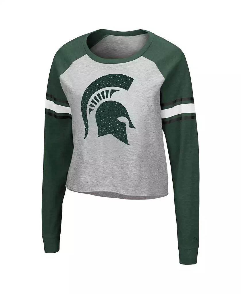 商品Colosseum|Women's Heathered Gray, Green Michigan State Spartans Decoder Pin Raglan Long Sleeve T-shirt,价格¥228,第2张图片详细描述