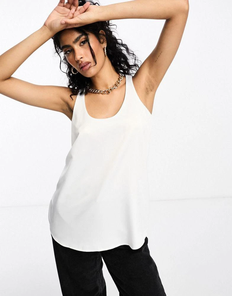 River Island River Island racer tank with scoop neck in white 1