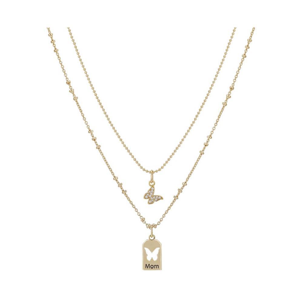 商品Unwritten|Cubic Zirconia Butterfly Mom Tag Pendant Necklace Set 2 Pieces,价格¥215,第1张图片