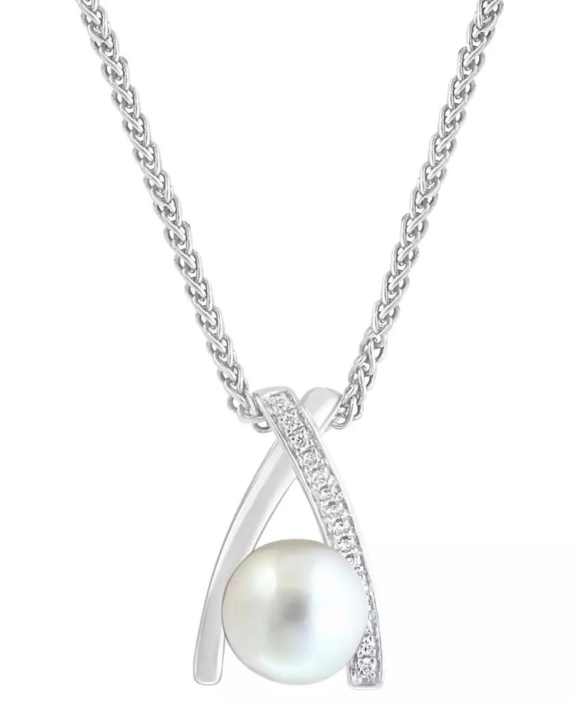 商品Effy|EFFY® Cultured Freshwater Pearl (8mm) & Diamond (1/20 ct. t.w.) Crisscross 18" Pendant Necklace in Sterling Silver,价格¥4321,第1张图片