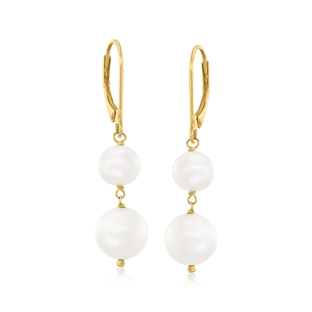 商品Ross-Simons|Ross-Simons 6-8.5mm Cultured Pearl Double-Drop Earrings in 14kt Yellow Gold,价格¥987,第2张图片详细描述