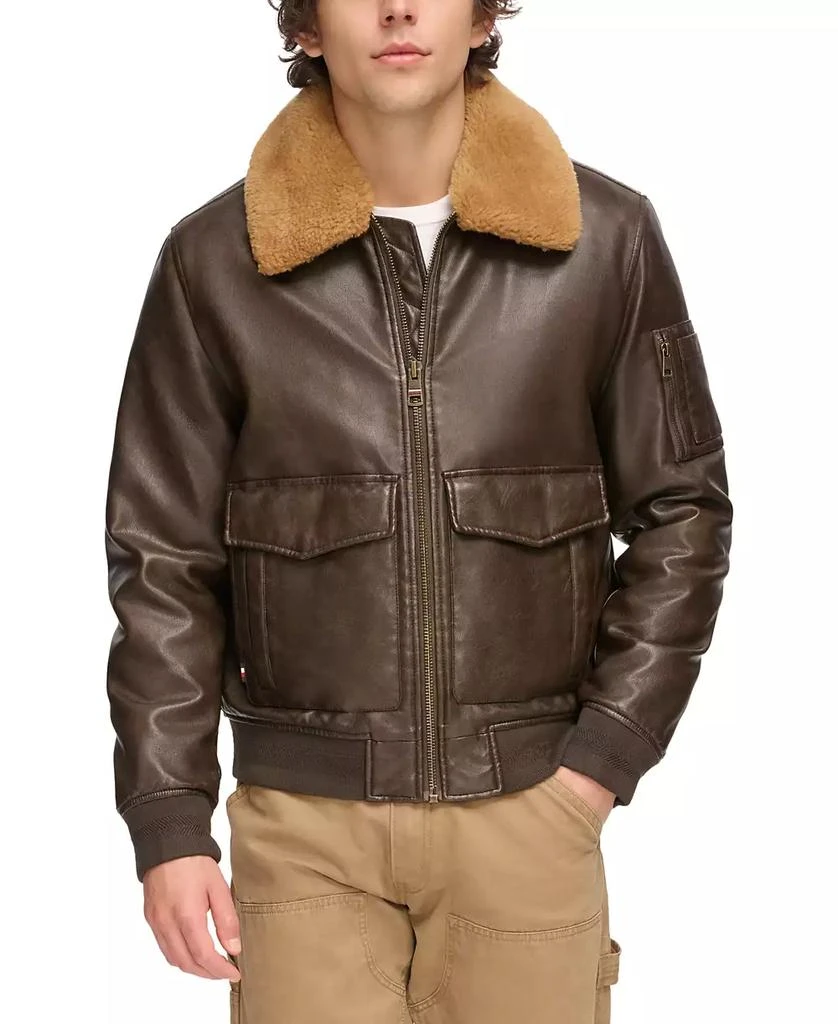 商品Tommy Hilfiger|Men's Faux-Fur-Trim Faux-Leather Bomber Jacket,价格¥658,第1张图片