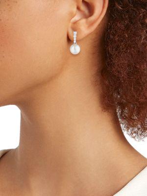18K White Gold, Diamond & 9MM Cultured Freshwater Pearl Drop Earrings商品第2张图片规格展示