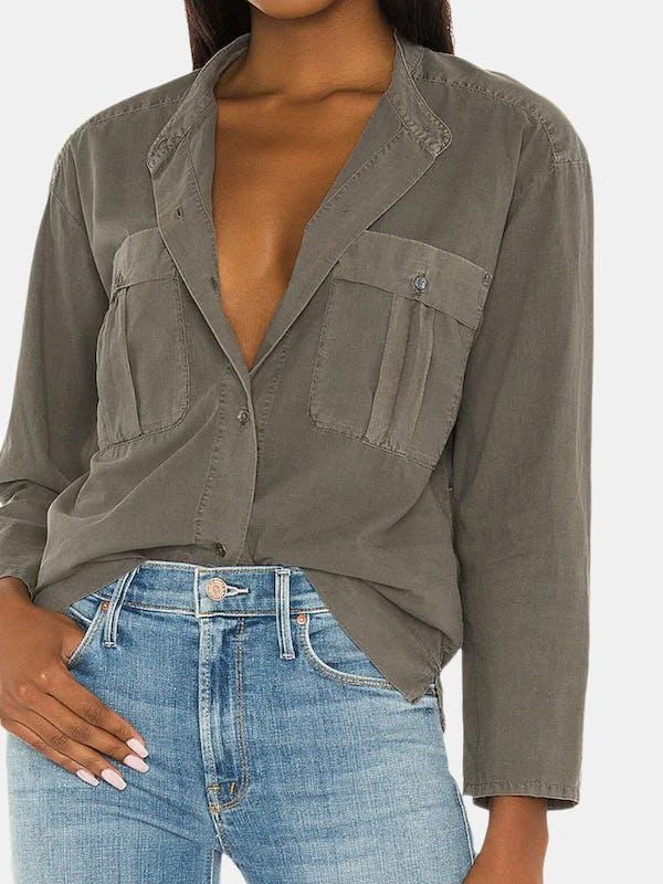 商品James Perse|James Perse Cotton Lawn Military Shirt in Signet Pigment,价格¥1313,第1张图片