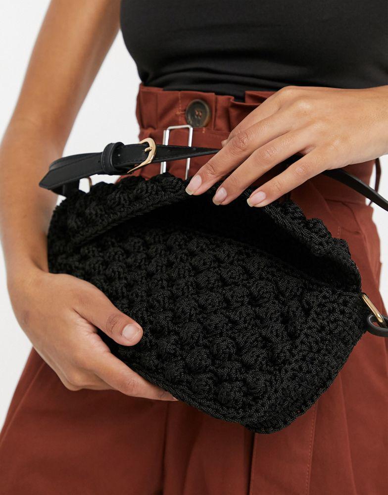 商品ASOS|ASOS DESIGN 90s shoulder bag with flap in black bobble knit,价格¥155,第5张图片详细描述