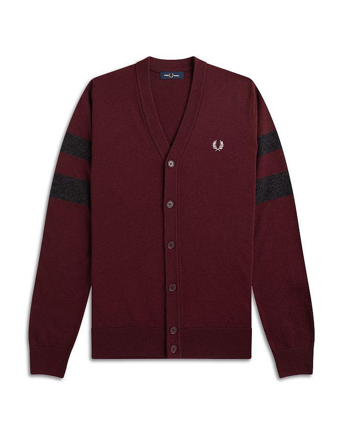 商品Fred Perry|Merino Wool & Cotton Striped Sleeve Regular Fit V Neck Cardigan,价格¥1292,第3张图片详细描述