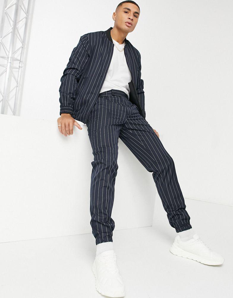 ASOS DESIGN smart slim fit joggers co-ord in navy pinstripe商品第4张图片规格展示