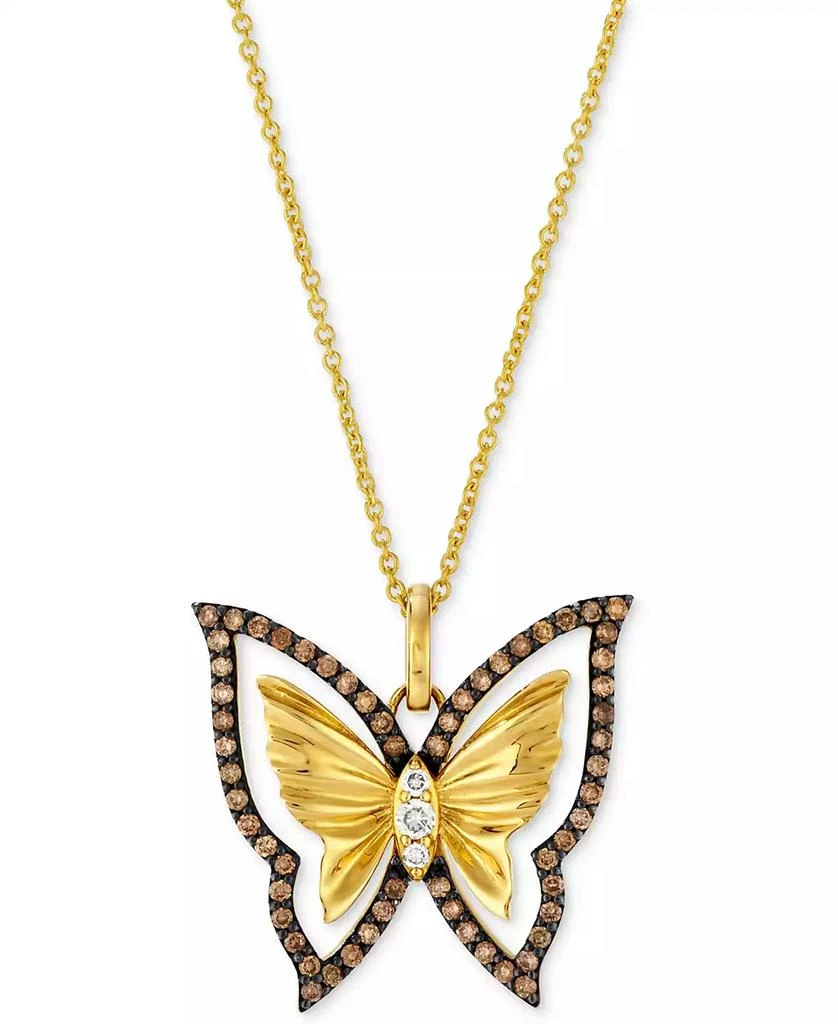 商品Le Vian|Nude Diamond & Chocolate Diamond Butterfly Pendant Necklace (1/3 ct. t.w.) in 14k Honey Gold,价格¥8077,第1张图片