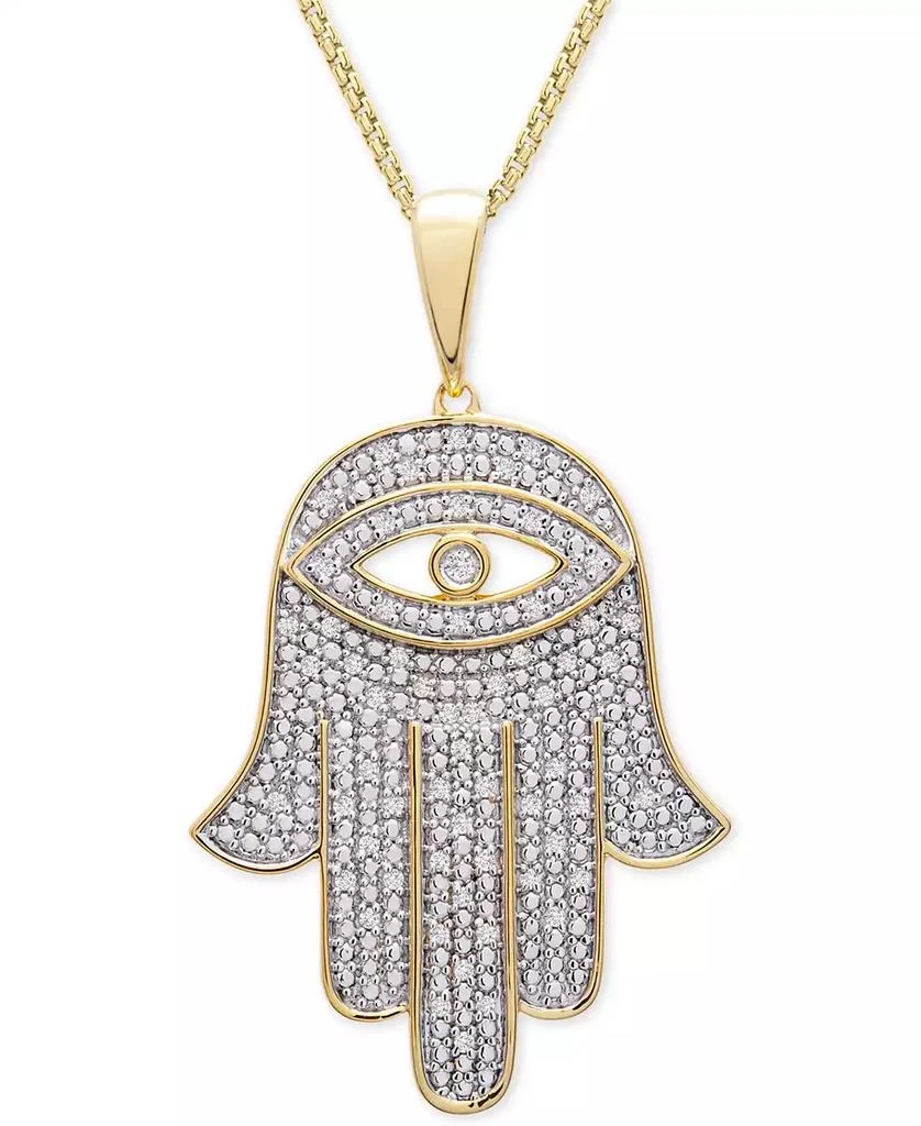商品Macy's|Men's Diamond Hamsa Hand 22" Pendant Necklace (1/4 ct. t.w.) in 14k Gold-Plated Sterling Silver or Sterling Silver,价格¥4083,第1张图片