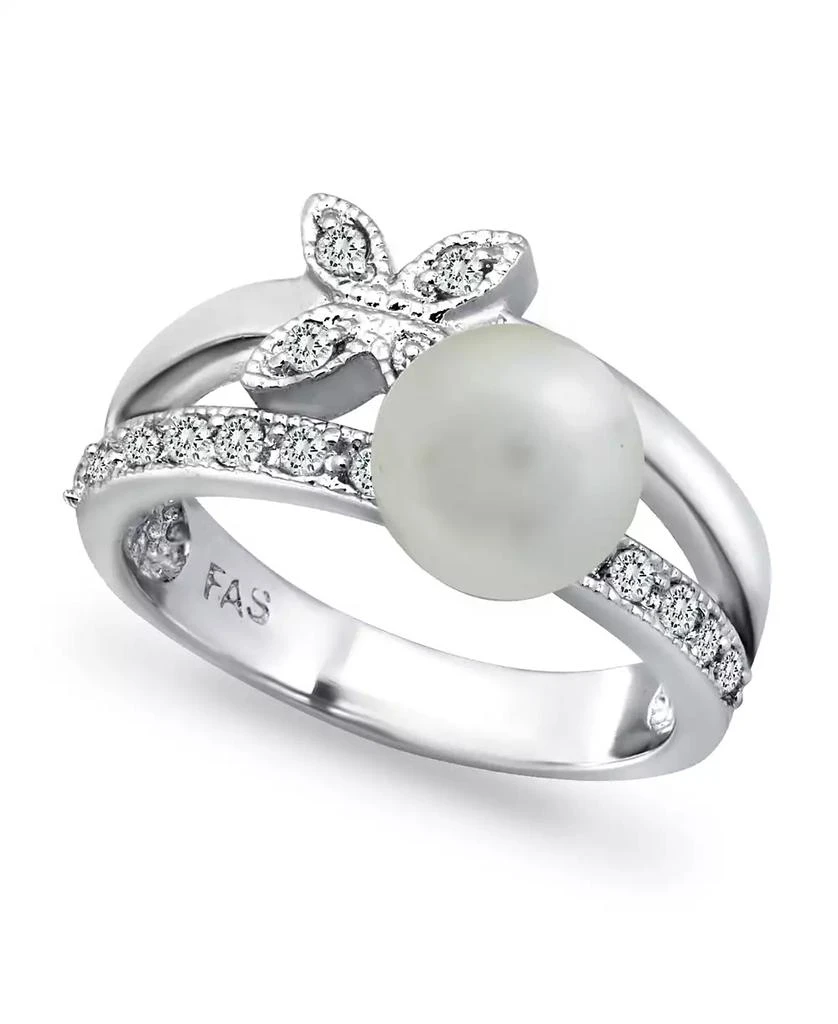 商品Macy's|Imitation Pearl Cubic Zirconia Butterfly Ring in Silver Plate,价格¥134,第1张图片