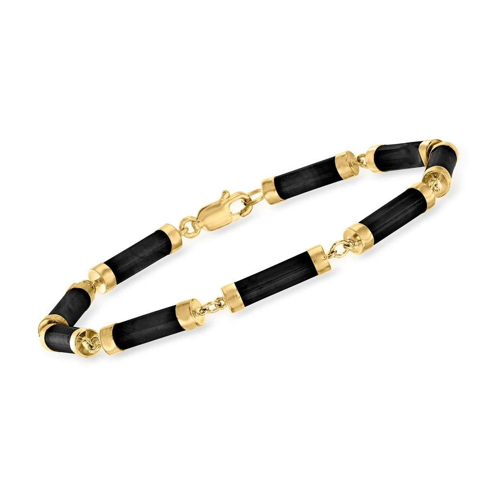 商品Ross-Simons|Ross-Simons Black Jade Cylinder-Link Bracelet in 18kt Gold Over Sterling,价格¥945,第1张图片