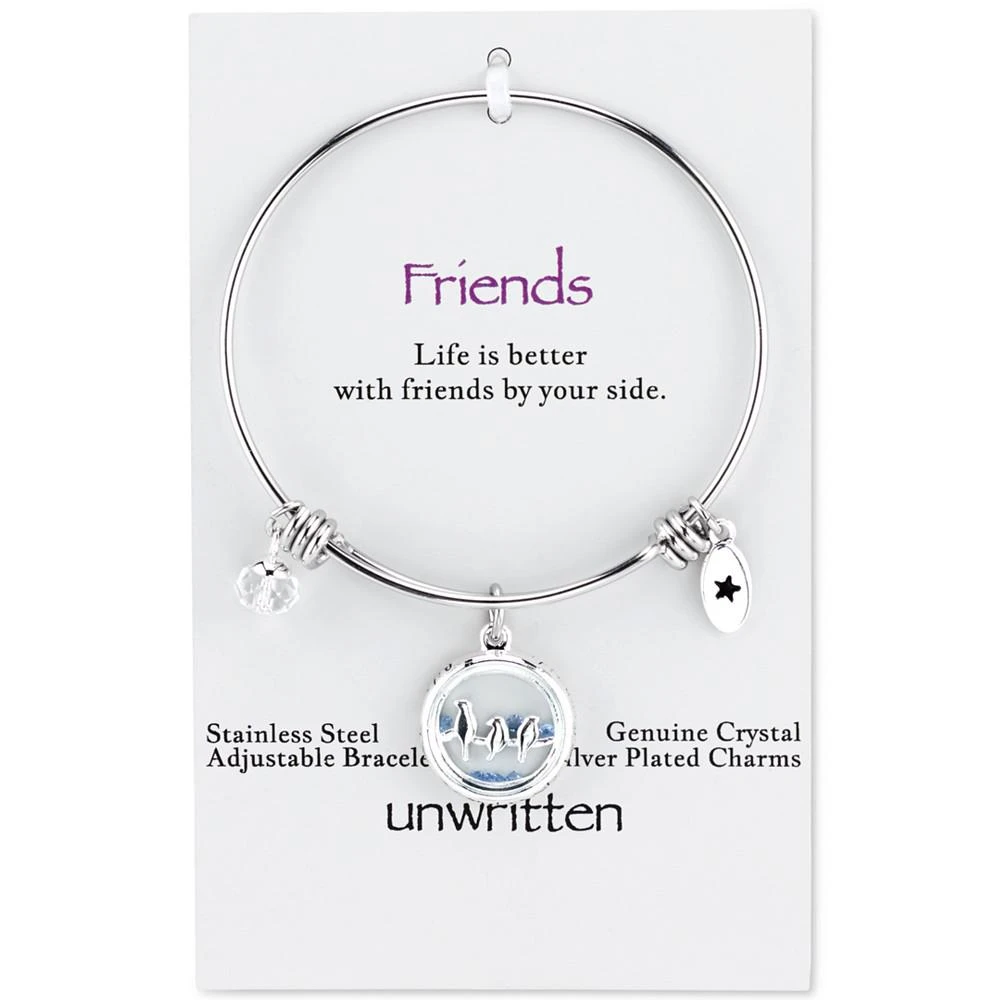 商品Unwritten|Bird Charm Bangle Bracelet in Stainless Steel with Silver Plated Charms,价格¥412,第2张图片详细描述