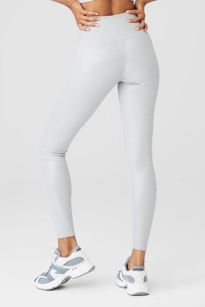 商品Alo|Alosoft Ribbed High-Waist Shimmer Legging - Light Grey Iridescent,价格¥837,第2张图片详细描述