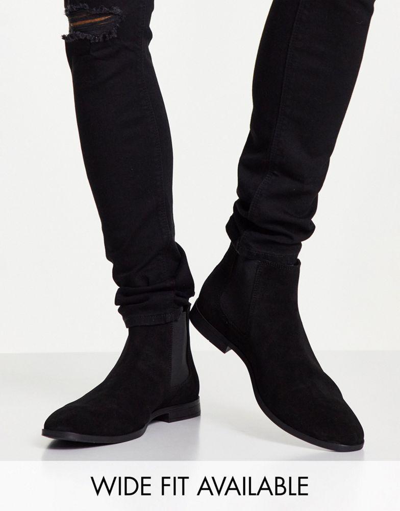 ASOS DESIGN chelsea boots in black suede with black sole商品第1张图片规格展示