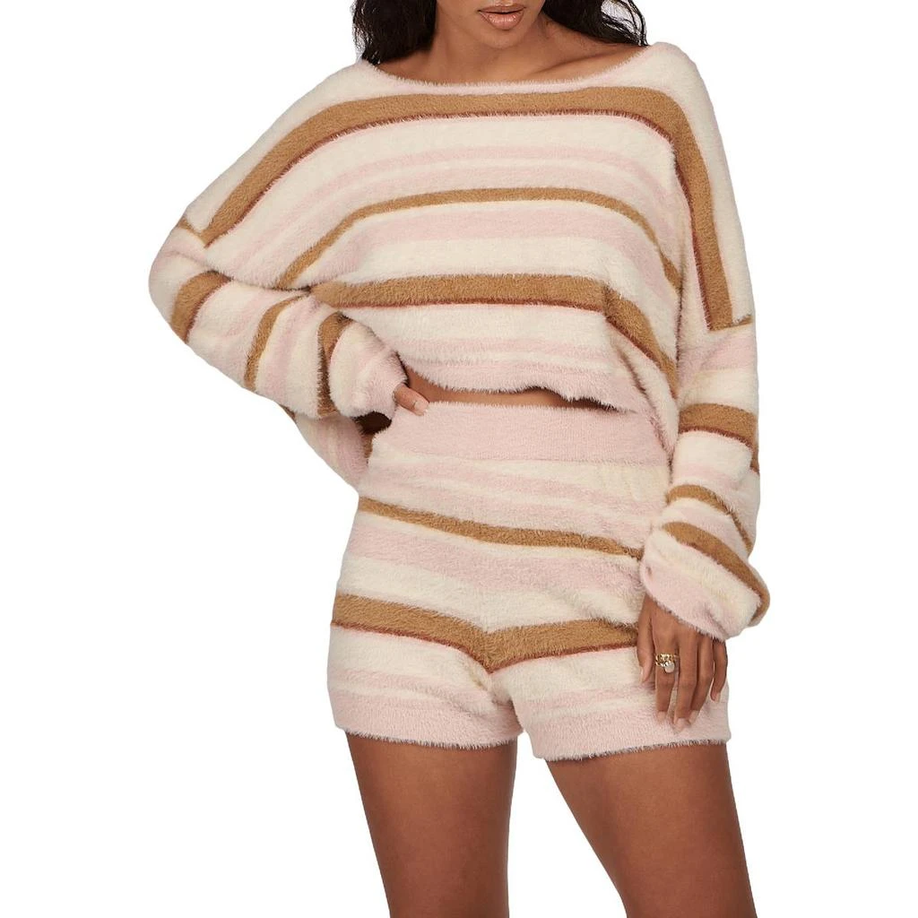 商品Charlie Holiday|Charlie Holiday Tellow Women's Striped Fuzzy Knit Long Sleeve Crop Top,价格¥63,第4张图片详细描述