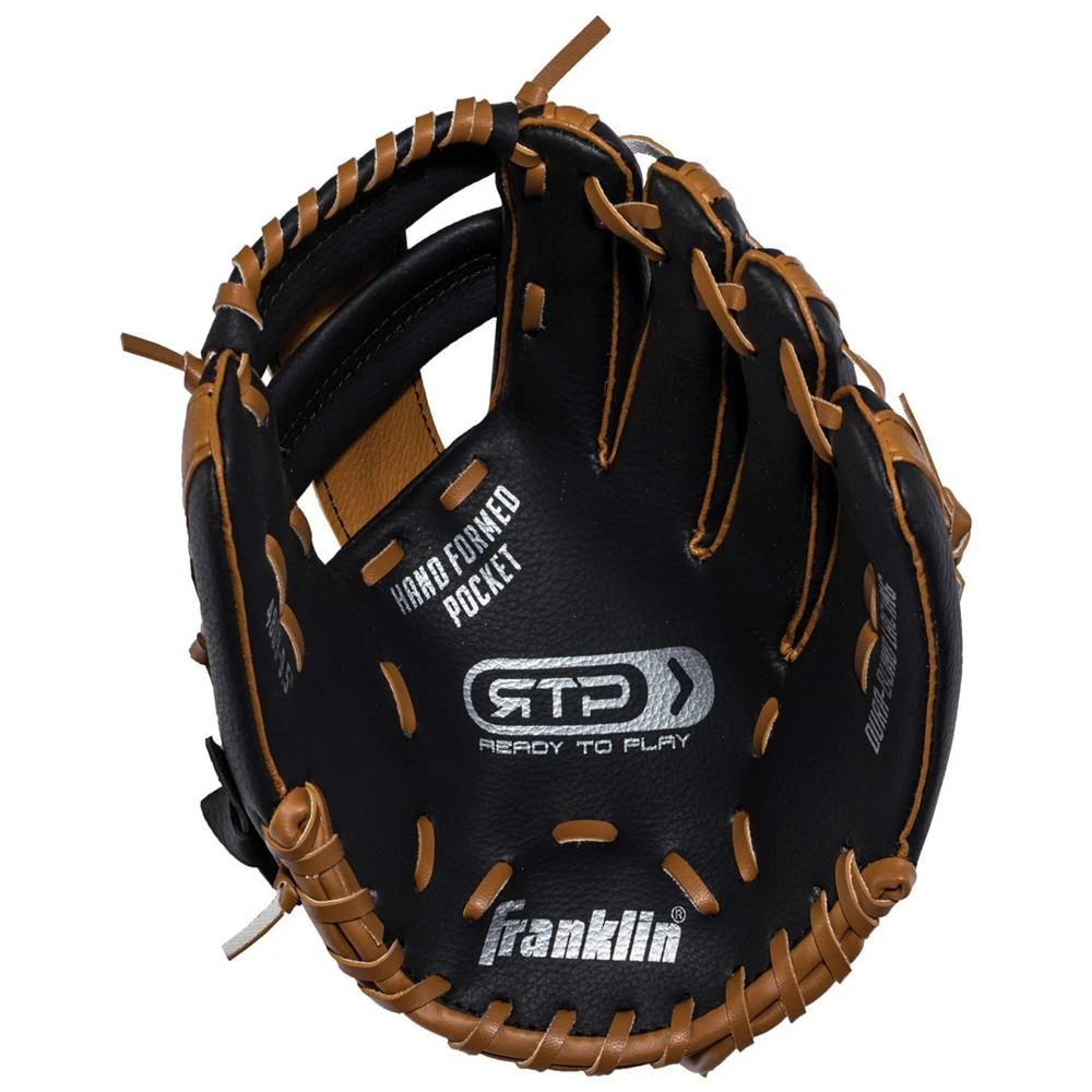 商品Franklin|9.5" Black/Tan Pvc Right Handed Thrower Baseball Glove With Ball,价格¥240,第1张图片