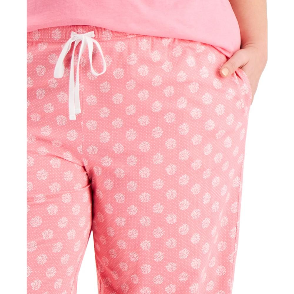 Women's Plus Size Printed Cropped Cotton Pajama Pants, Created for Macy's商品第4张图片规格展示