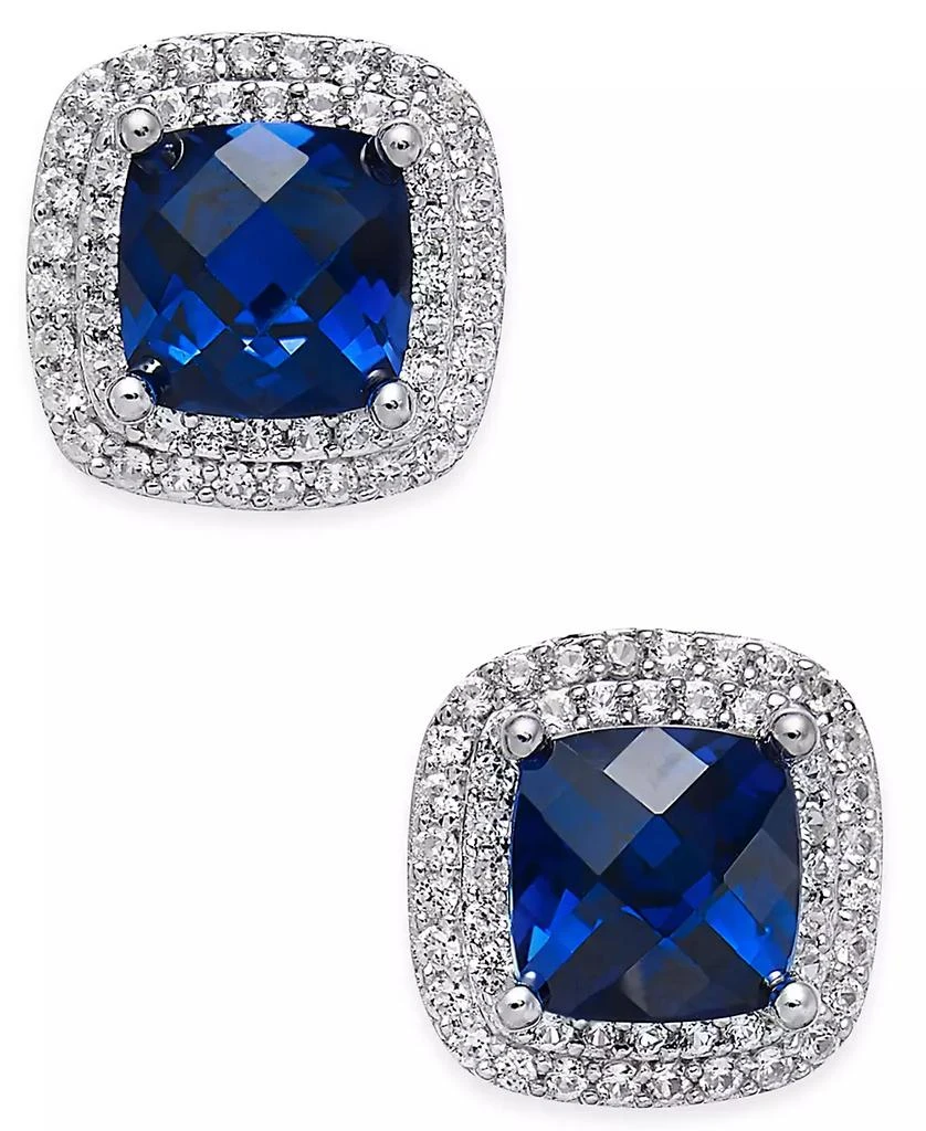 商品Macy's|Lab-Grown Sapphire (2-1/6 ct. t.w.) and White Sapphire (1/3 ct. t.w.) Square Stud Earrings in Sterling Silver,价格¥527,第1张图片