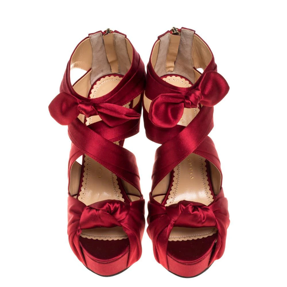 商品Charlotte Olympia|Charlotte Olympia Red Satin Andrea Knotted Platform Sandals Size 35,价格¥1400,第3张图片详细描述