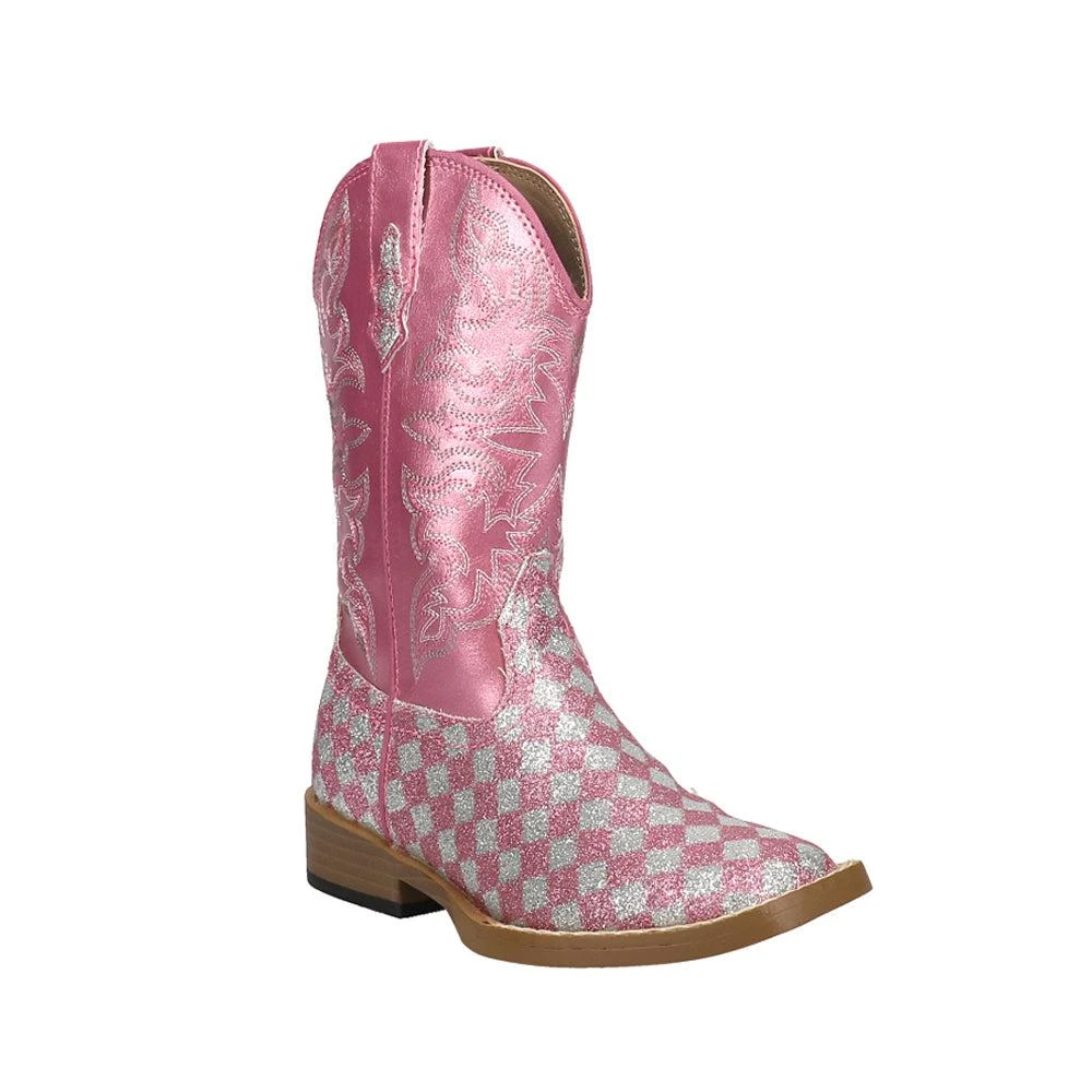 商品Roper|Checkered Square Toe Cowboy Boots (Little Kid-Big Kid),价格¥502,第2张图片详细描述