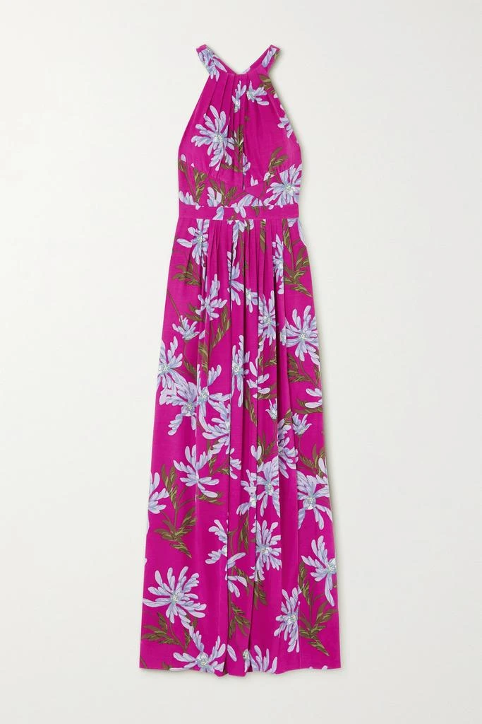 商品Diane von Furstenberg|Ziva 花卉印花绉纱挂脖超长连衣裙  - US2,价格¥2102,第1张图片