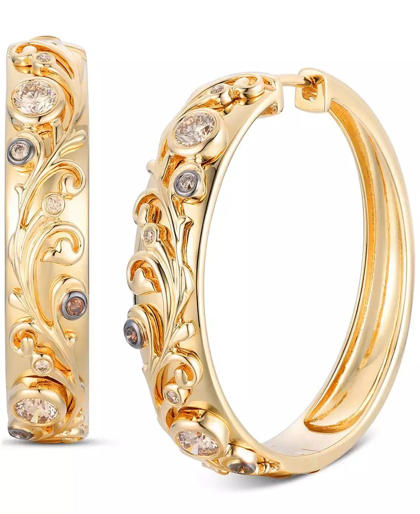 商品Le Vian|Nude Diamond & Chocolate Diamond Filigree Hoop Earrings (1/2 ct. t.w.) in 14k Honey Gold,价格¥24229,第1张图片