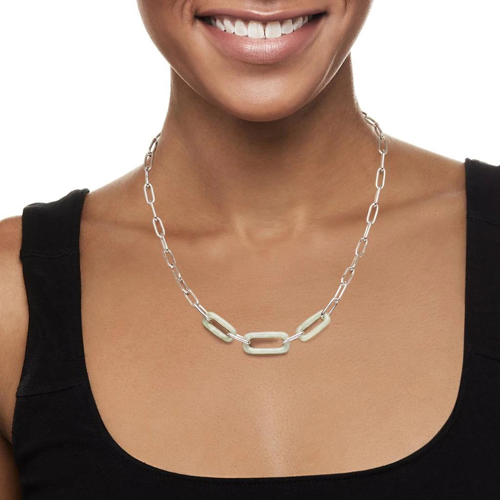 商品Ross-Simons|Ross-Simons Jade Paper Clip Link Necklace in Sterling Silver,价格¥1336,第2张图片详细描述