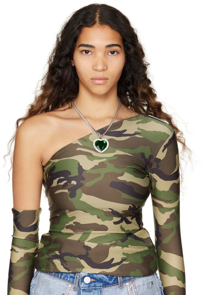 Silver & Green Crystal Heart Necklace商品第2张图片规格展示
