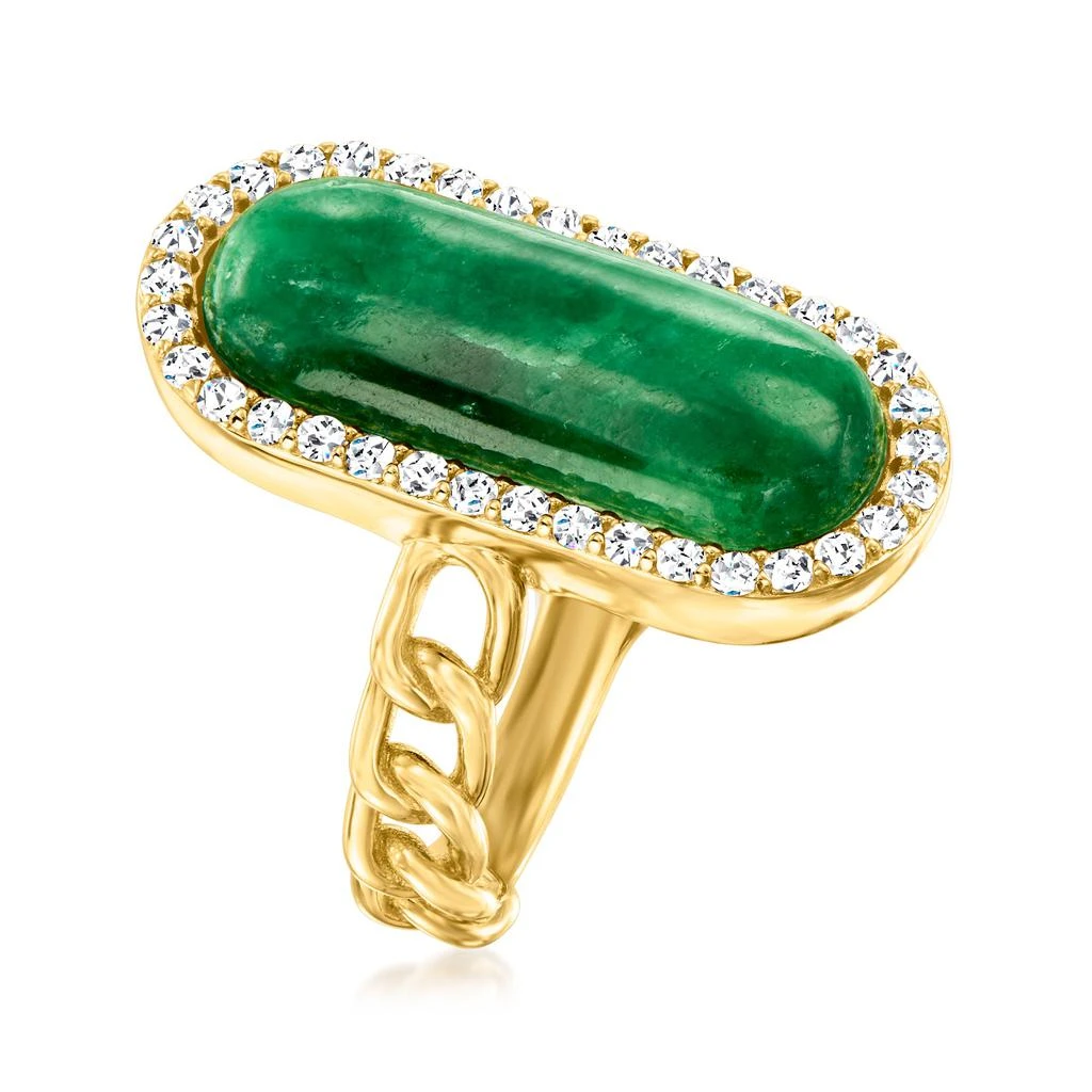 商品Ross-Simons|Ross-Simons Jade and White Zircon Curb-Link Ring in 18kt Gold Over Sterling,价格¥783,第3张图片详细描述