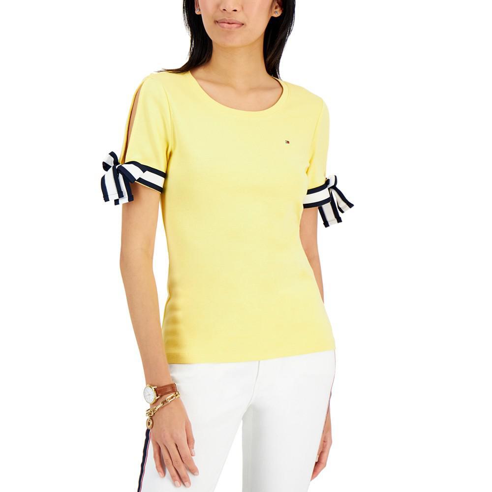 商品Tommy Hilfiger|Women's Tie-Sleeve Cotton Top,价格¥197,第1张图片