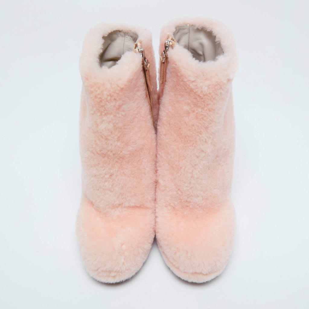 Fendi Pink Shearling Fur Ice Heel Ankle Boots Size 39商品第3张图片规格展示