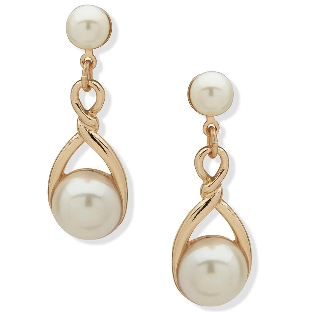 商品Anne Klein|Gold-Tone Imitation Pearl Twisted Drop Earrings,价格¥179,第1张图片