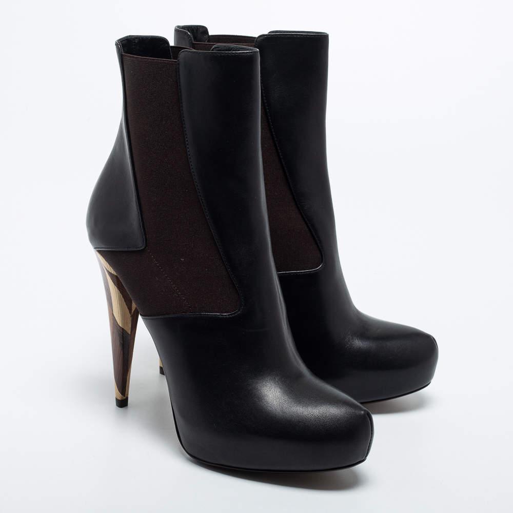Fendi Black Leather Ankle Boots Size 40商品第4张图片规格展示