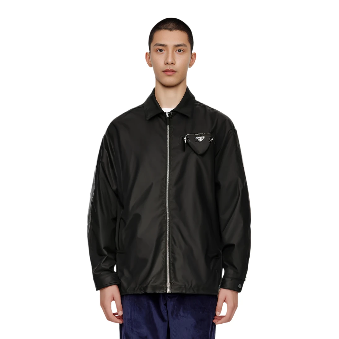 商品[国内直发] Prada|普拉达 FW21 休闲翻领徽标logo拉链夹克外套 男款 黑色,价格¥11911,第10张图片详细描述