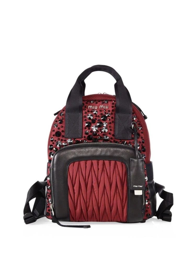 商品Miu Miu|Embellished Leather Trim Mini Backpack,价格¥8007,第1张图片