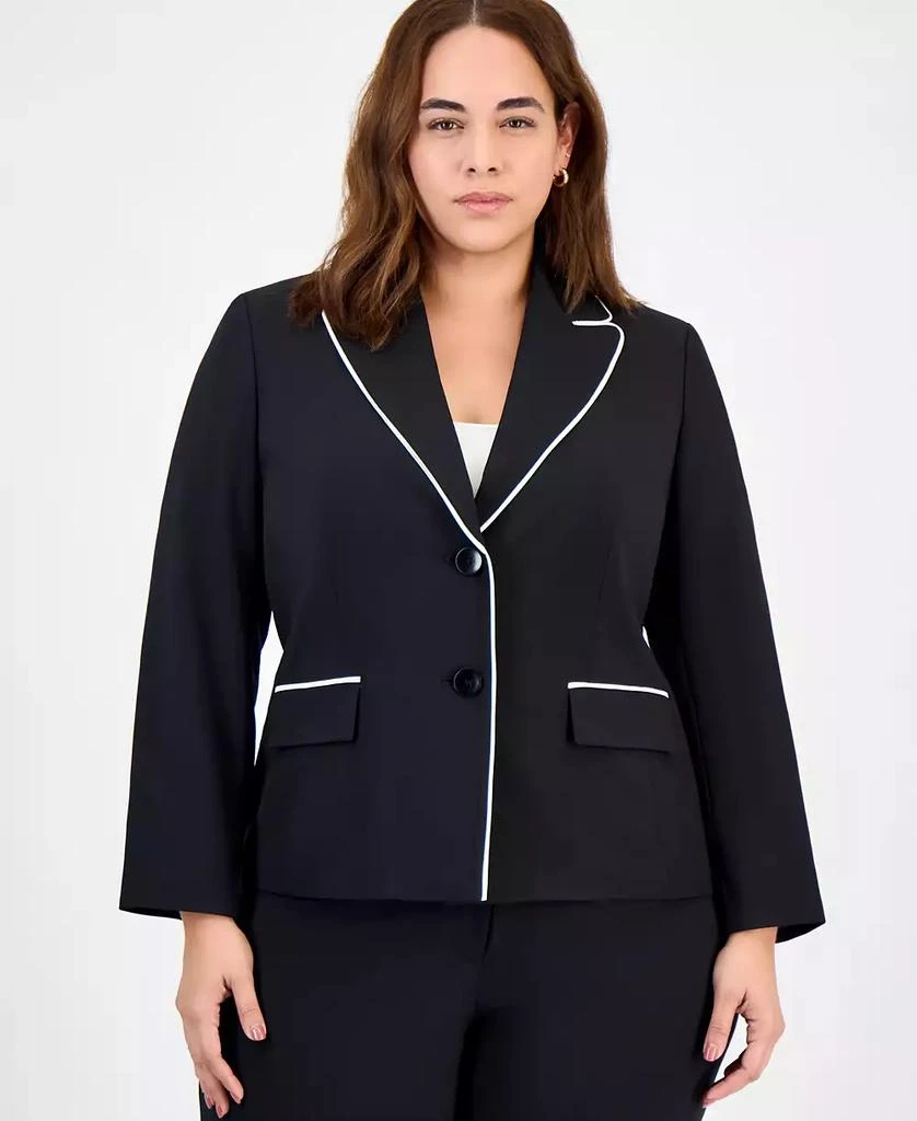 商品Le Suit|Plus Size Piping-Trim Peak-Lapel Pantsuit Set,价格¥823,第3张图片详细描述