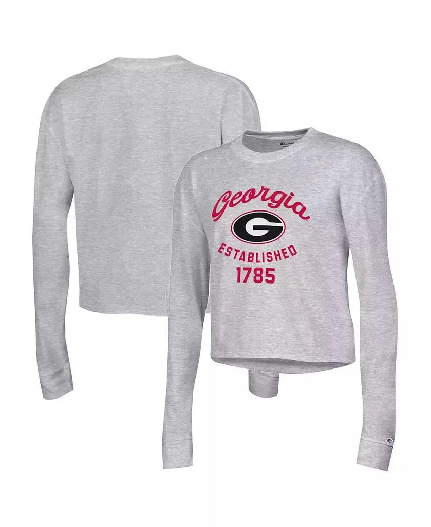 商品CHAMPION|Women's Gray Georgia Bulldogs Boyfriend Cropped Long Sleeve T-shirt,价格¥264,第1张图片