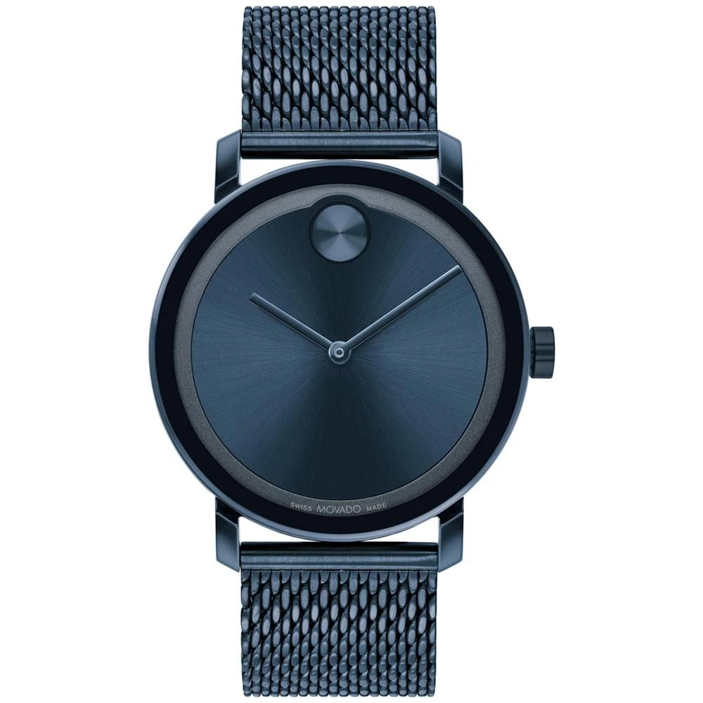 商品Movado|Men's Swiss Bold Blue Ion-Plated Stainless Steel Mesh Bracelet Watch 40mm,价格¥3644,第1张图片