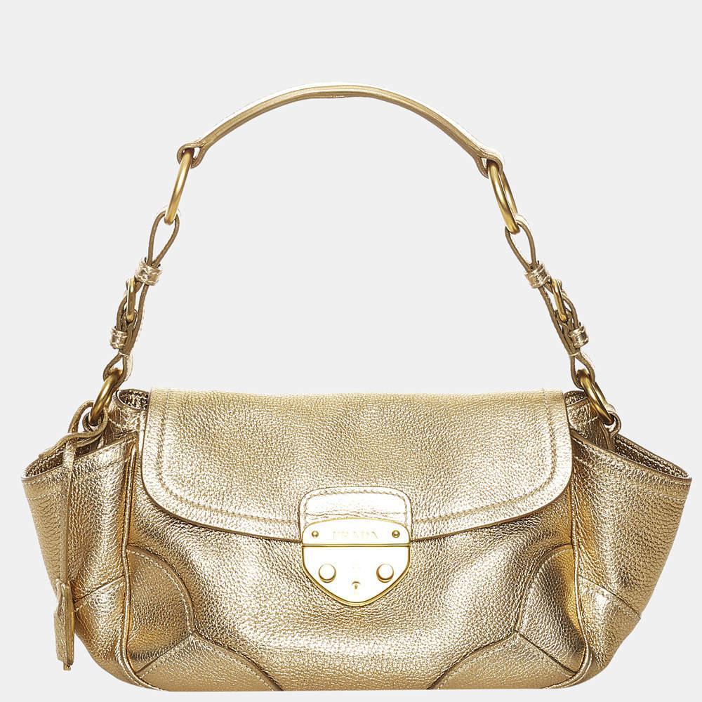 商品[二手商品] Prada|Prada Gold Sound Lock Leather Shoulder Bag,价格¥4484,第1张图片