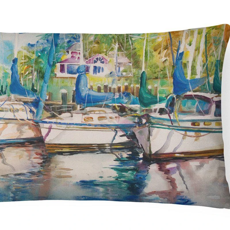 商品Caroline's Treasures|12 in x 16 in  Outdoor Throw Pillow Safe Harbour Sailboats Canvas Fabric Decorative Pillow,价格¥237,第1张图片