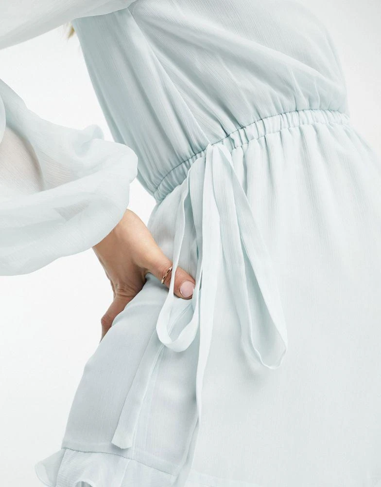 商品ASOS|ASOS DESIGN Maternity Exclusive long sleeve skater tiered maxi dress with cut out waist and tie detail in baby blue,价格¥294,第2张图片详细描述