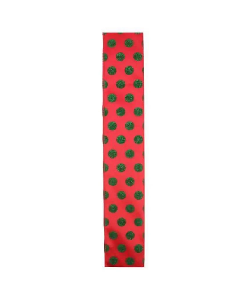 商品Northlight|Red and Shimmering Green Polka Dot Wired Christmas Craft Ribbon 2.5" x 10 Yards,价格¥236,第2张图片详细描述