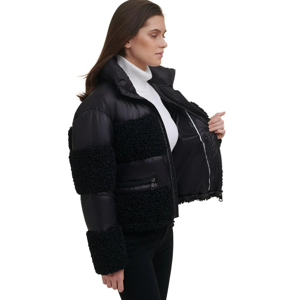 商品DKNY|Women's Sherpa Panel Zip-Front Puffer Jacket,价格¥258,第3张图片详细描述