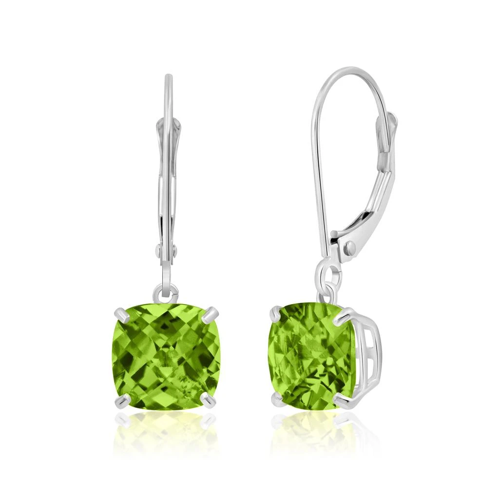 14k Solid White Gold Gemstone Dangle Leverback Earrings (8mm) 商品