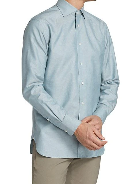 商品Zegna|Crossover Textured Long-Sleeve Shirt,价格¥2174,第3张图片详细描述