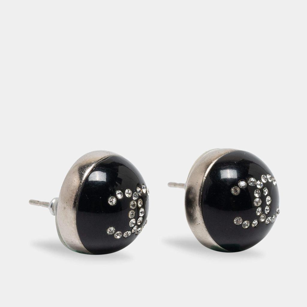 Chanel Black CC Crystal Dome Stud Earrings商品第2张图片规格展示