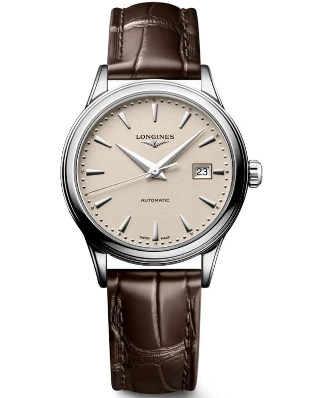 商品Longines|Longines Flagship Automatic Beige Dial Leather Strap Women's Watch L4.374.4.79.2,价格¥9281,第1张图片