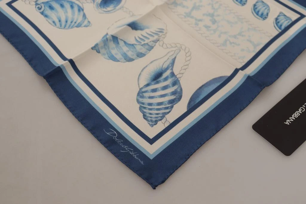 商品Dolce & Gabbana|Dolce & Gabbana White Blue Shells Print Square Handkerchief Scarf,价格¥979,第3张图片详细描述