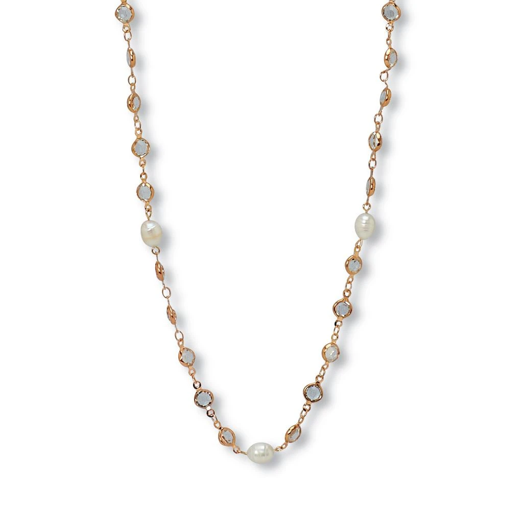 商品Palm Beach Jewelry|White Crystal and Pearl Gold Ion-Plated Stainless Steel Long Necklace, 40 Inches,价格¥391,第1张图片